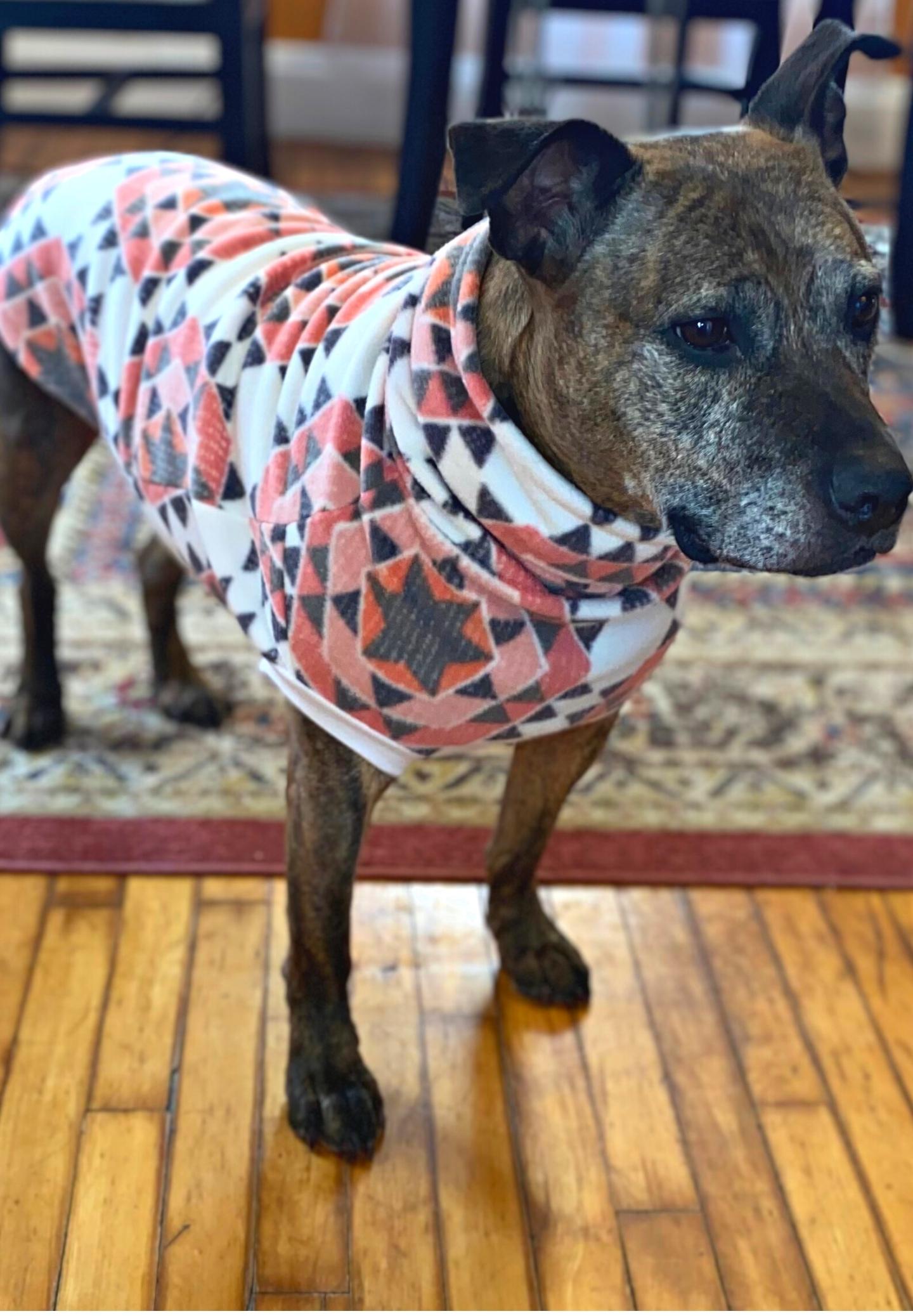Aztec Hexagon Fleece Dog Sweater – Pullover in Pink or Purple